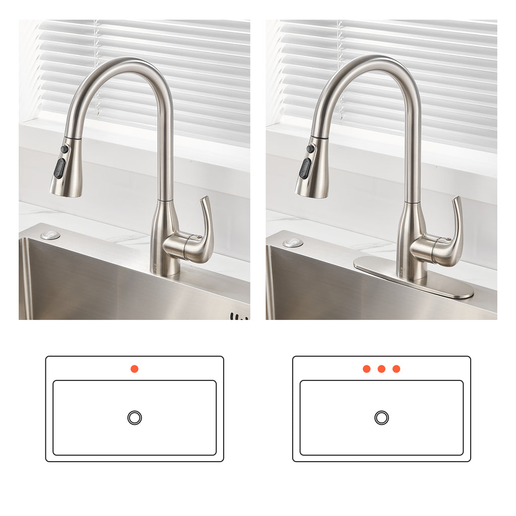 Gooseneck Single-Handle Pull Down Sprayer Kitchen Faucet with Deckplate Pull Out Sink Faucet in Brushed Nickel