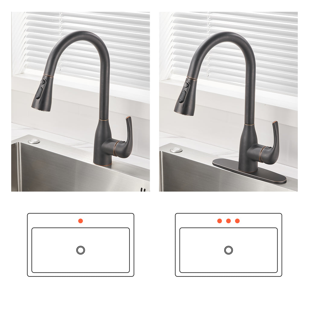 Gooseneck Single-Handle Pull Down Sprayer Kitchen Faucet with Deckplate Pull Out Sink Faucet in Oil Rubbed Bronze