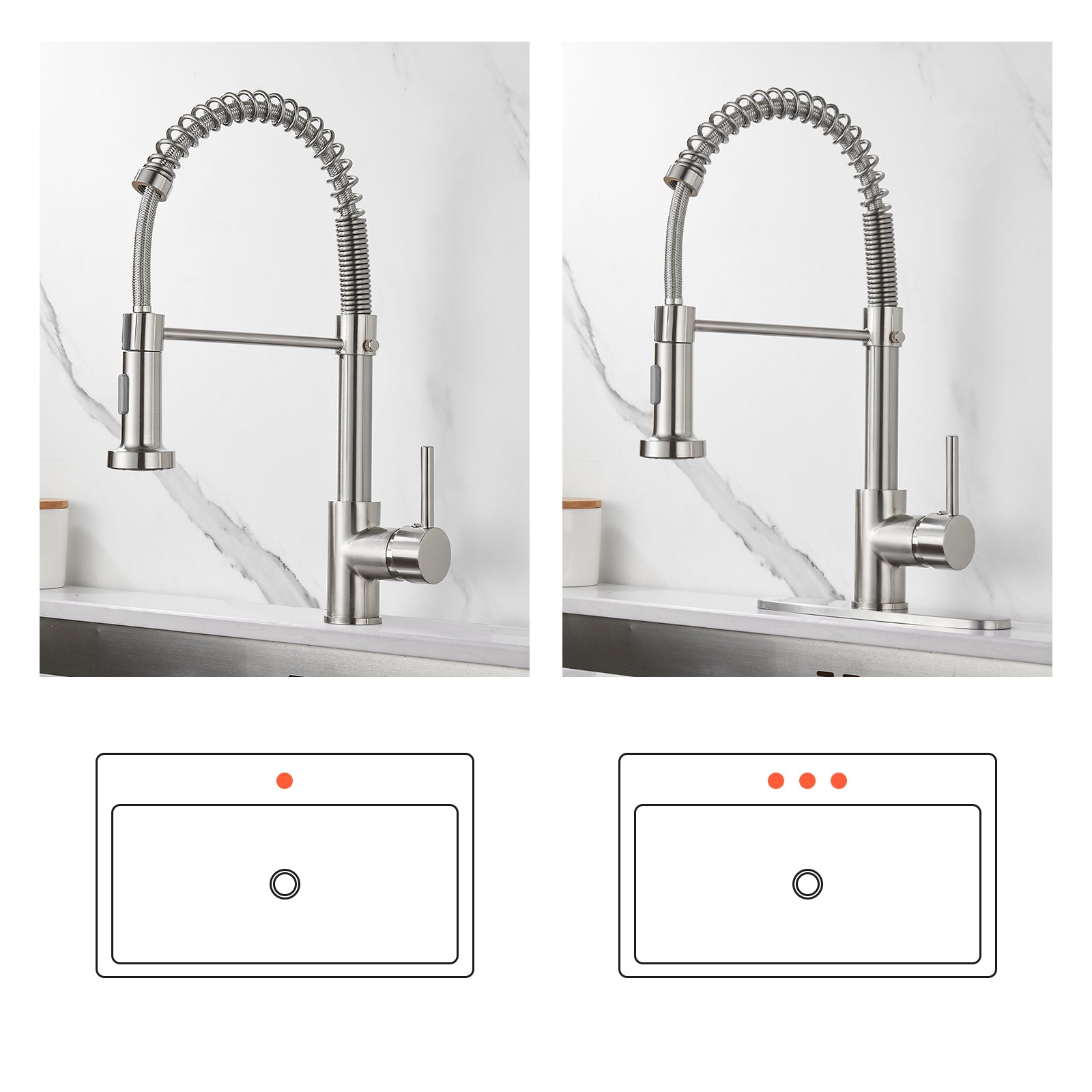 Single-Handle Pull Out Sprayer Coil Spring High-Arc Kitchen Faucet with Deckplate Sink Faucet in Brushed Nickel