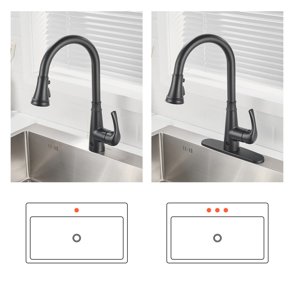 Touchless Single Handle Gooseneck Pull Down Sprayer Kitchen Faucet with Deckplate Pull Out Sink Faucet in Black