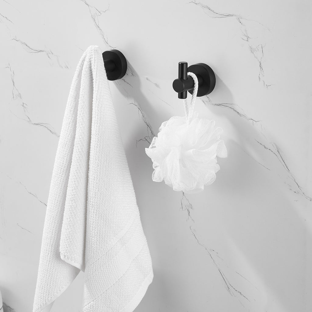 Modern 6-Pieces Aluminum Bath Hardware Set with Towel Ring Toilet Paper Holder Towel Hook and Towel Bar in Black