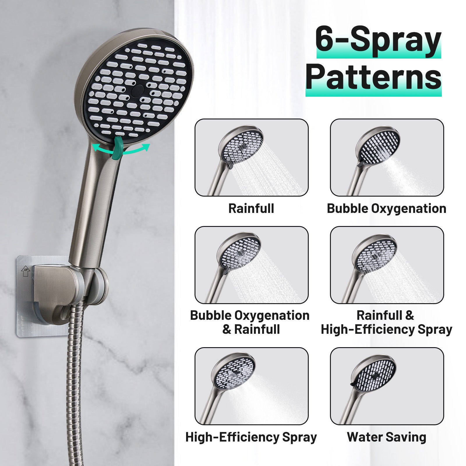Rainfall Shower Head Combo 6-Spray 12 in. Wall Mount Dual Shower Heads and Handheld Head with 1.8 GPM in Brushed Nickel
