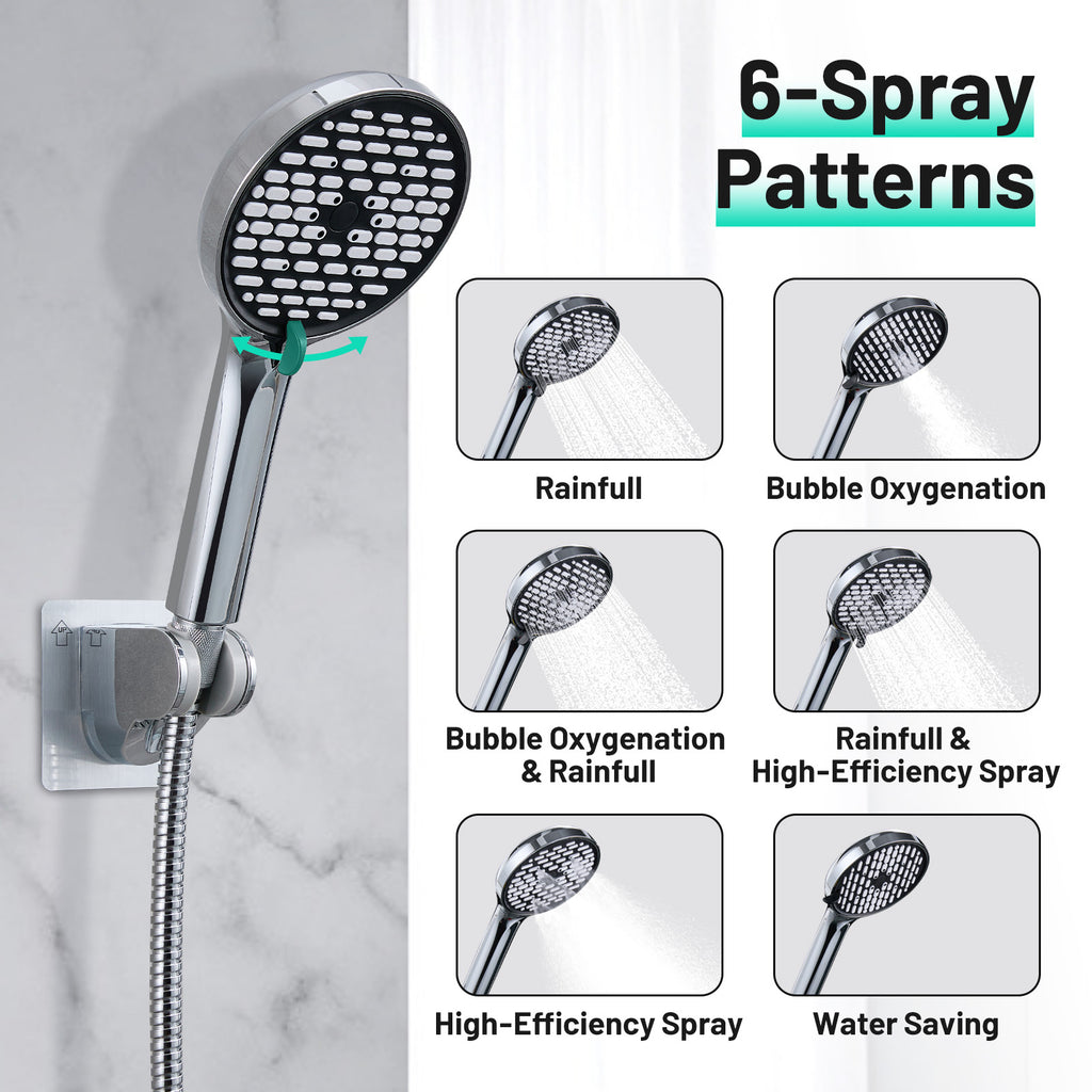 Rainfall Shower Head Combo 6-Spray 12 in. Wall Mount Dual Shower Heads and Handheld Shower Head with 1.8 GPM in Chrome