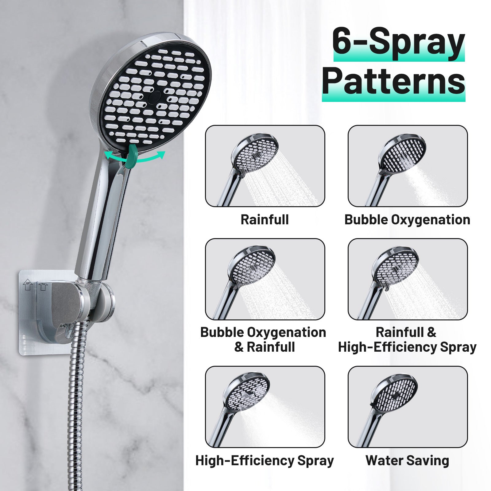 Rainfall Shower Head Combo 6-Spray 12 in. Wall Mount Dual Shower Heads and Handheld Shower Head with 1.8 GPM in Chrome