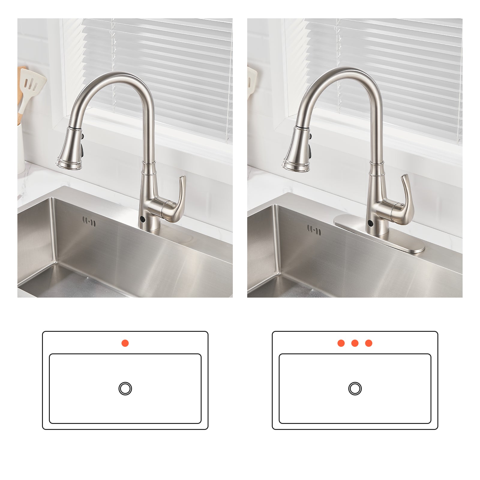 Touchless Single Handle Gooseneck Pull Down Sprayer Kitchen Faucet with Deckplate Pull Out Sink Faucet in Brushed Nickel