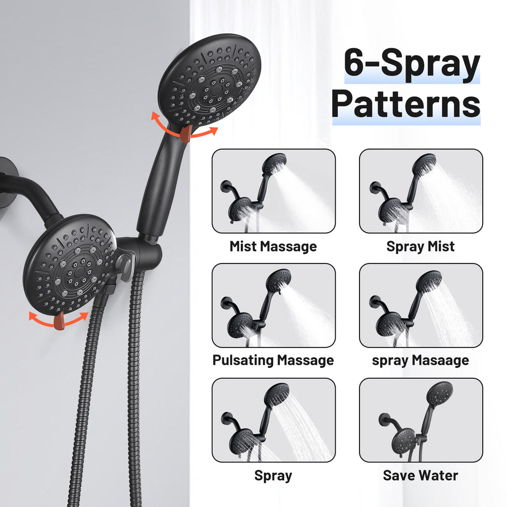 4.7 " Single Handle 5-Spray Shower Faucet Kit Handheld Combo with Valve 1.8 GPM Adjustable Dual Shower Heads in Black
