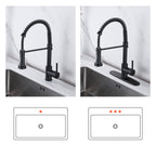 Single-Handle Pull Out Sprayer Coil Spring High-Arc Kitchen Faucet with Deckplate Sink Faucet in Matte Black
