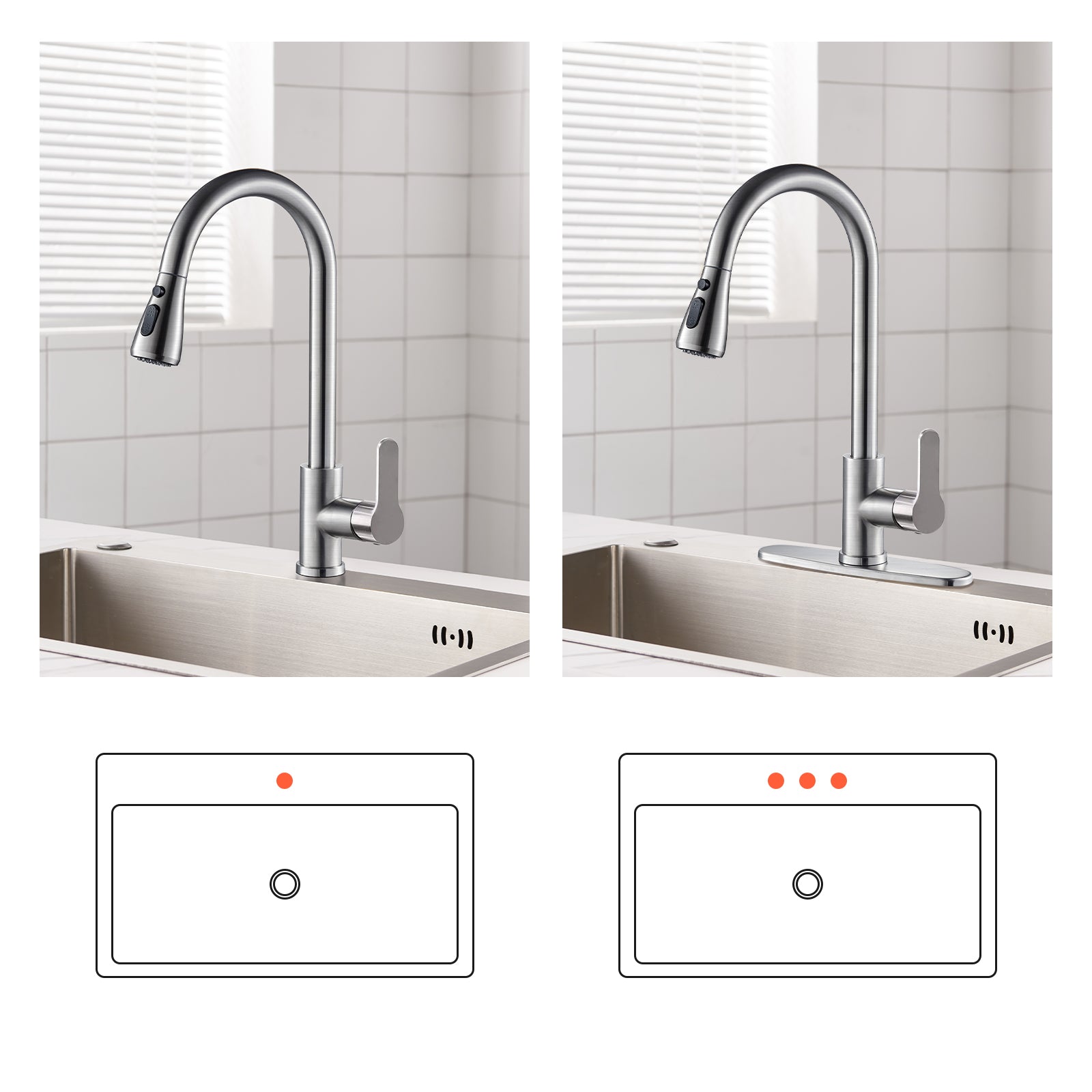 Gooseneck Single-Handle Pull Down Sprayer Kitchen Faucet with Deckplate Pull Out Sink Faucet in Brushed Nickel