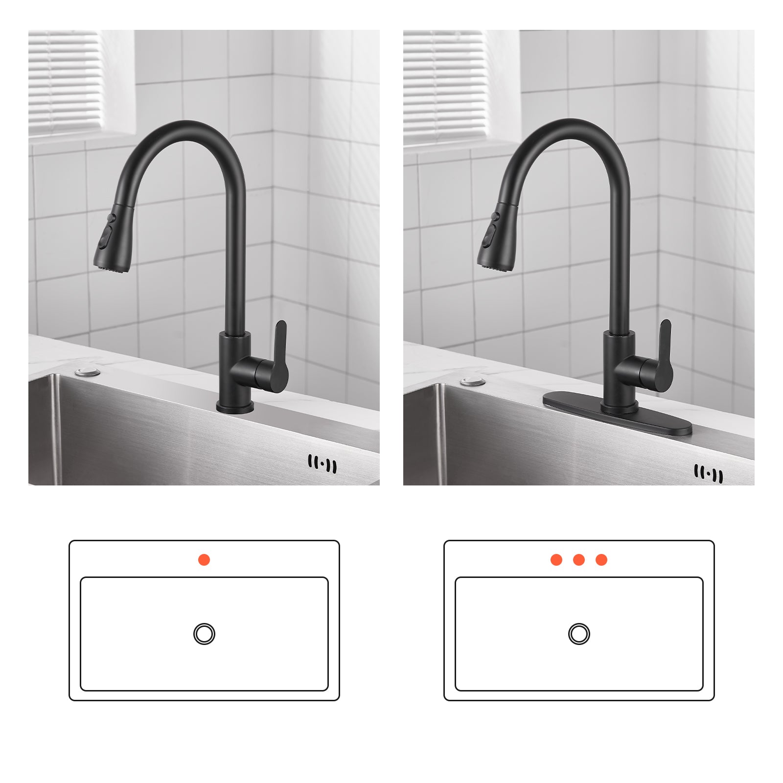 Gooseneck Single-Handle Pull Down Sprayer Kitchen Faucet with Deckplate and Sweep Spray Pull Out Sink Faucet in Black