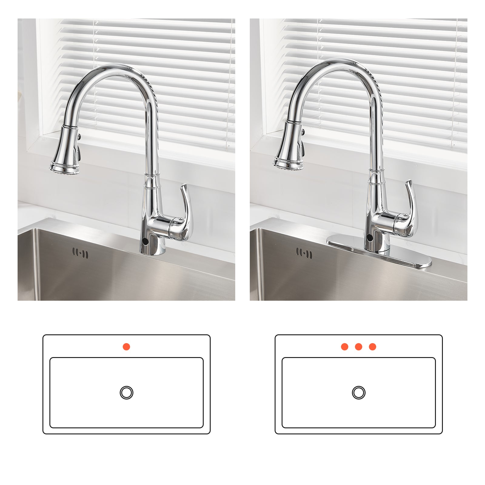Touchless Single Handle Gooseneck Pull Down Sprayer Kitchen Faucet with Deckplate Pull Out Sink Faucet in Chrome