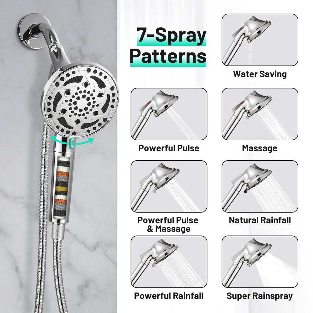 Rainfull 7-Spray Handheld Shower Faucet Kit with Valve 1.8 GPM and 4.9 in. Adjustable Filtered Shower Head in Chrome