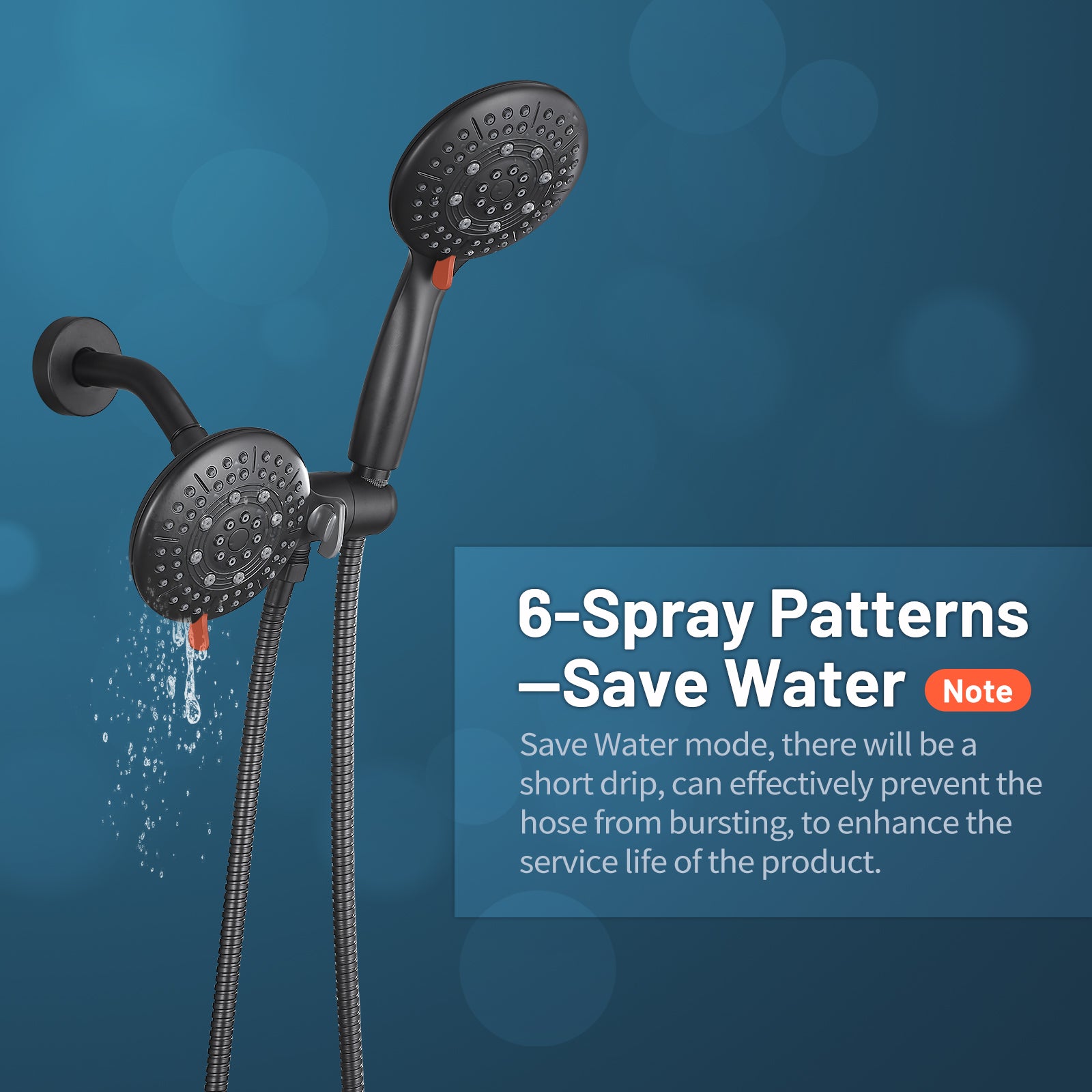 Rain Single Handle 5-Spray Tub Shower Faucet Handheld Combo with Valve 1.8 GPM Adjustable Dual shower Heads in Black