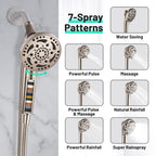 7-Spray Pattern 4.92 in. Wall Mount Handheld Shower Heads 1.8 GPM with Filter，Removable Shower hose in Brushed Nickel
