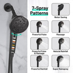 Rainfull 7-Spray Handheld Shower Faucet Kit with Valve 1.8 GPM and 4.9 in. Adjustable Filtered Shower Head in Black