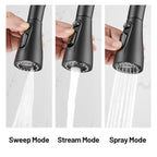 Gooseneck Single-Handle Pull Down Sprayer Kitchen Faucet with Deckplate and Sweep Spray Pull Out Sink Faucet in Black