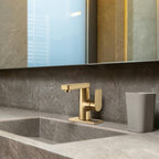 Single Handle Single Hole Low Arc Bathroom Faucet With Metal Pop Up Drain Assembly Swivel Sink Faucet in Gold
