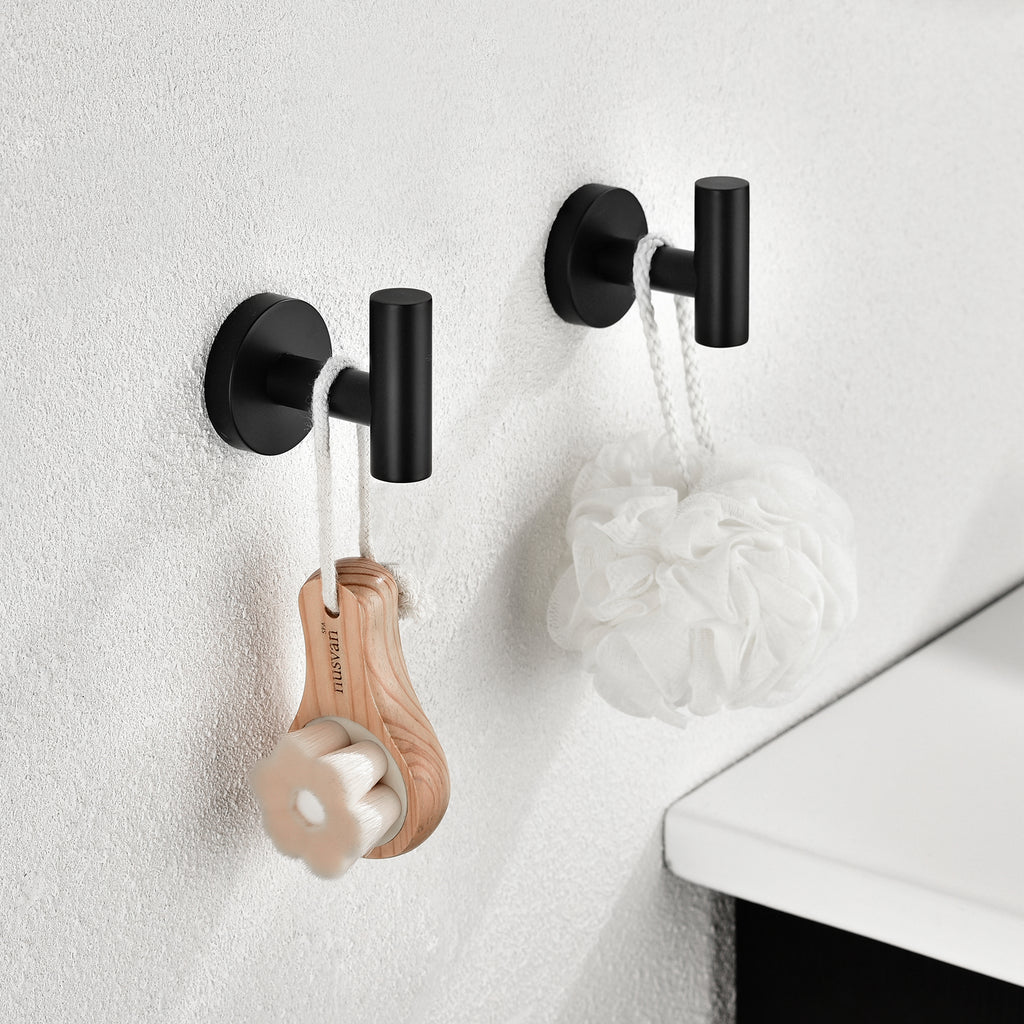 Modern 6-Pieces Stainless Steel Bath Hardware Set with Towel Ring Toilet Paper Holder Towel Hook and Towel Bar in Black