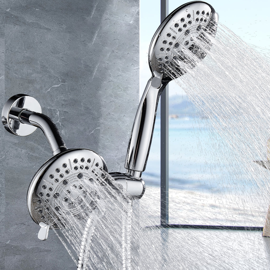 Rain 5-Spray Patterns Handheld Shower Head Combo 1.8 GPM 4.7 in. Wall Mount Adjustable Dual Shower Heads in Chrome