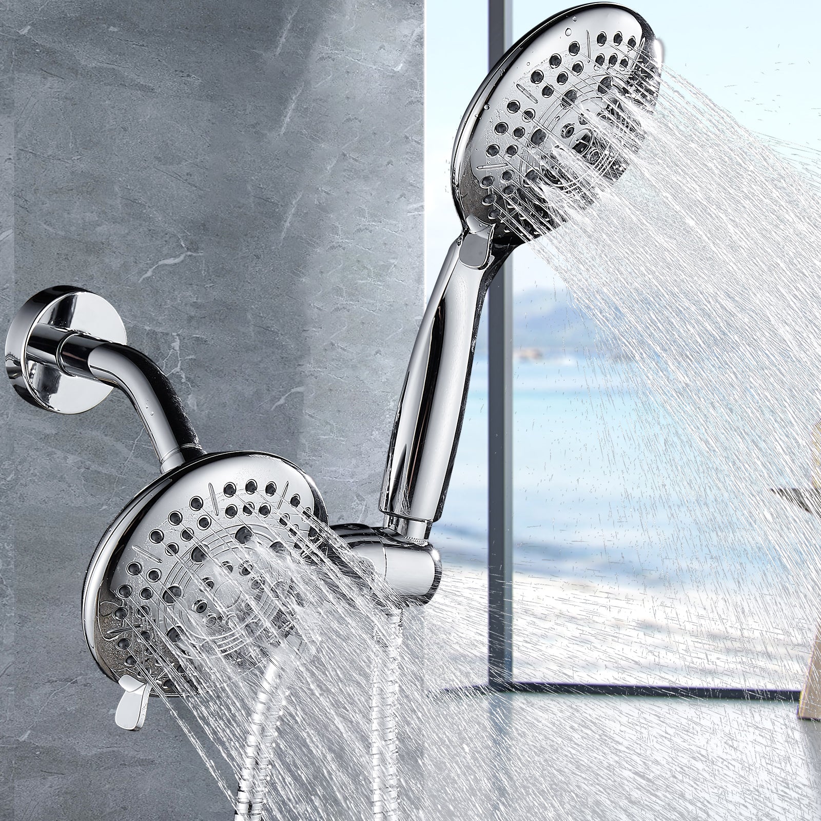 Rain 5-Spray Patterns Handheld Shower Head Combo 1.8 GPM 4.7 in. Wall Mount Adjustable Dual Shower Heads in Chrome