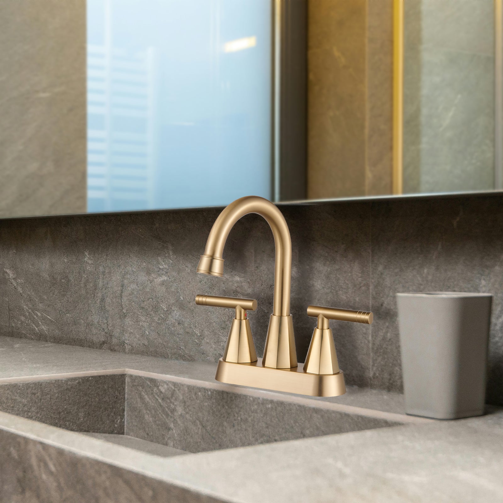 Rotatable 4 in. Centerset Double Handle Bathroom Faucet with Drain Kit Included in Gold