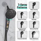 7-Spray Pattern 4.92 in. Wall Mount Handheld Shower Heads 1.8 GPM with Filter，Removable Shower hose in Matte Black
