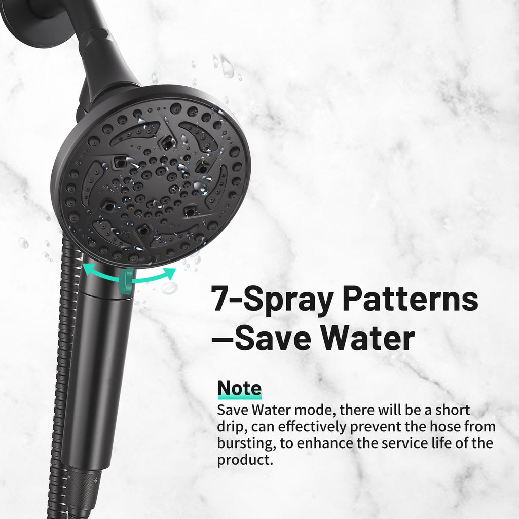 Rainfull 7-Spray Handheld Shower Faucet Kit with Valve 1.8 GPM and 4.9 in. Adjustable Filtered Shower Head in Black