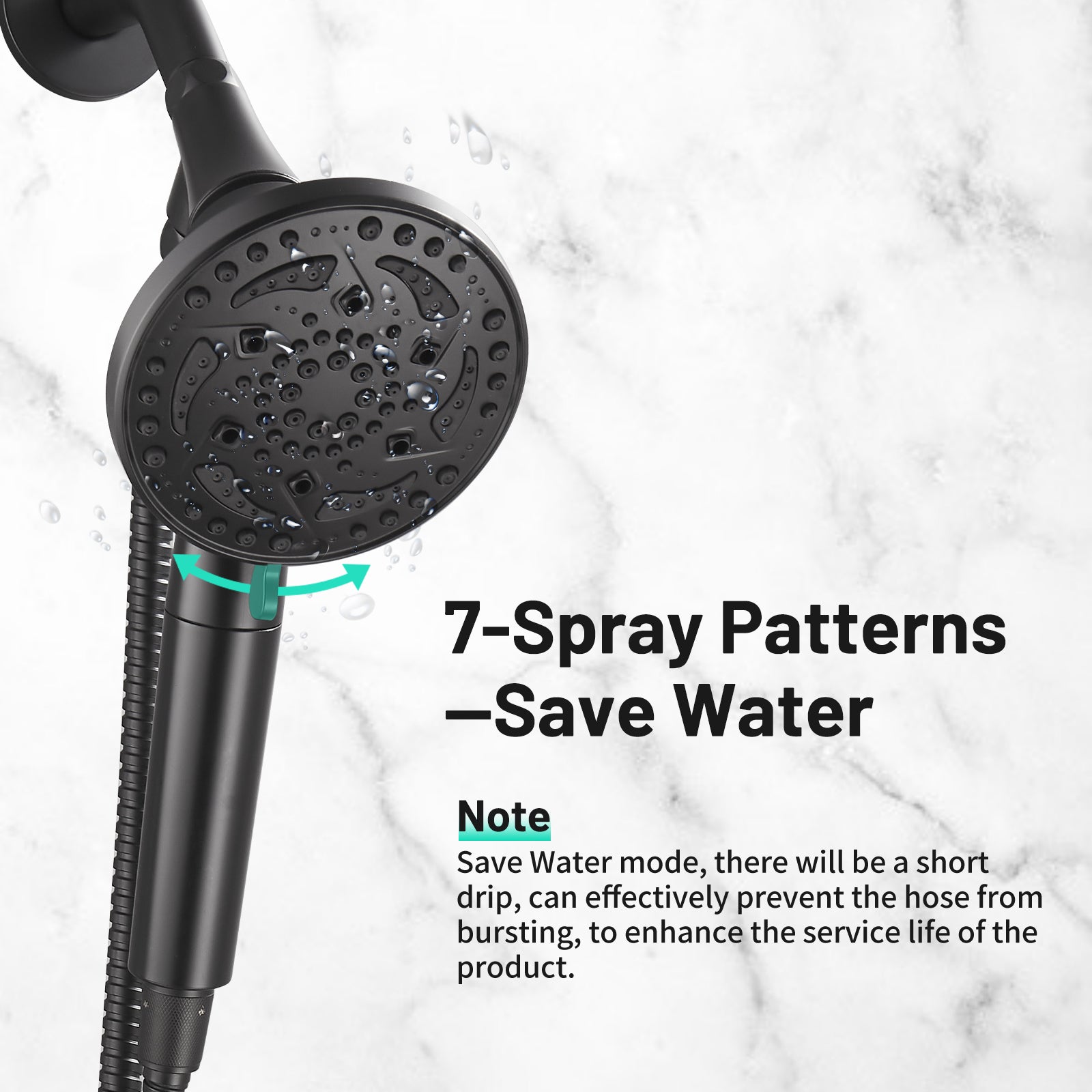 Rainfull 7-Spray Handheld Shower Faucet Kit with Valve 1.8 GPM and 4.9 in. Adjustable Filtered Shower Head in Black