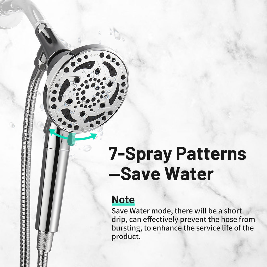 7-Spray Pattern 4.92 in. Wall Mount Handheld System Heads 1.8 GPM with Filter，Removable Shower hose in Chrome
