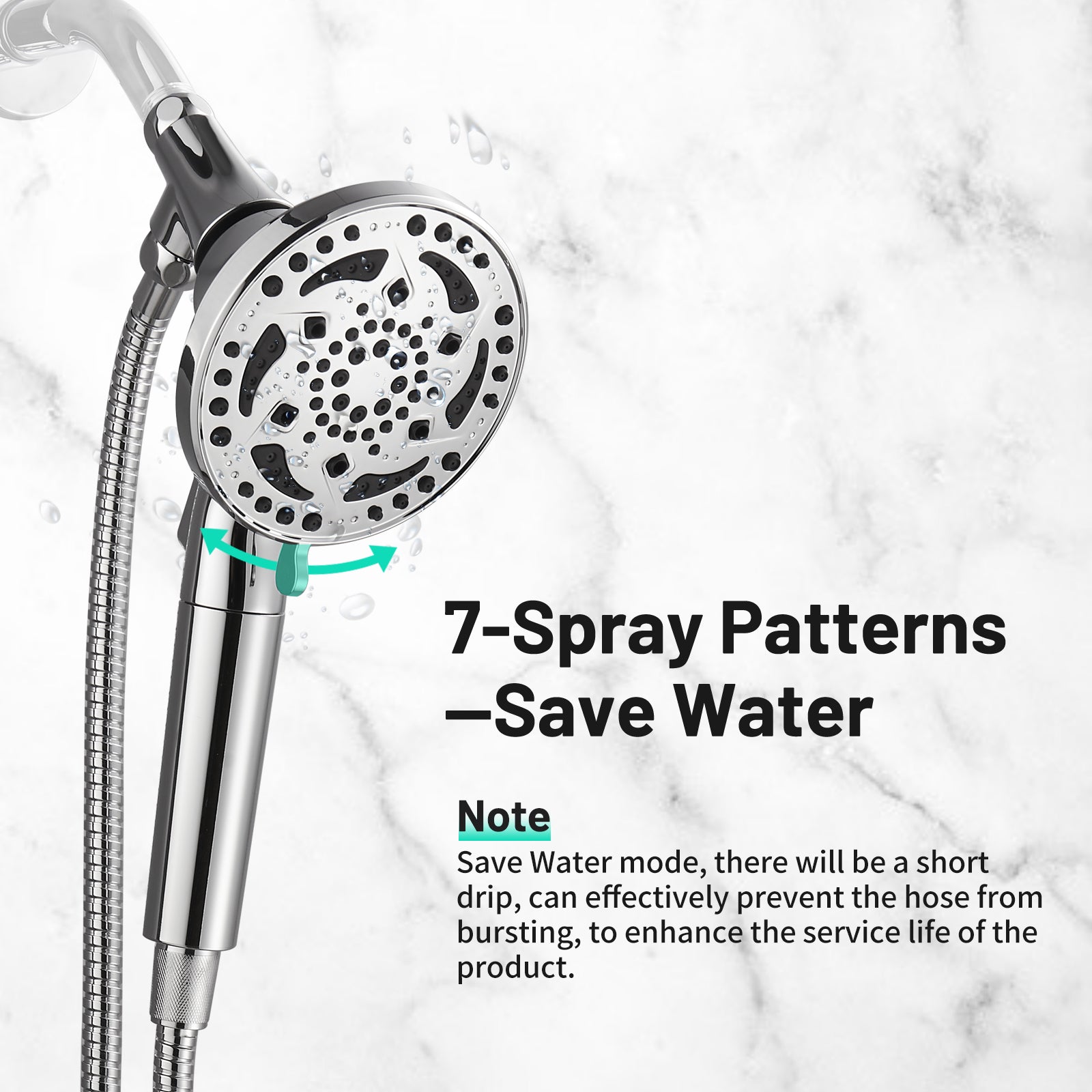 7-Spray Pattern 4.92 in. Wall Mount Handheld System Heads 1.8 GPM with Filter，Removable Shower hose in Chrome