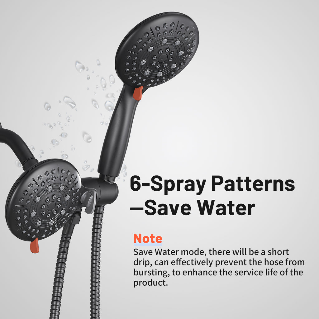 4.7 " Single Handle 5-Spray Shower Faucet Kit Handheld Combo with Valve 1.8 GPM Adjustable Dual Shower Heads in Black