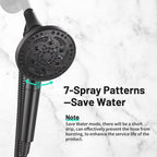 7-Spray Pattern 4.92 in. Wall Mount Handheld Shower Heads 1.8 GPM with Filter，Removable Shower hose in Matte Black