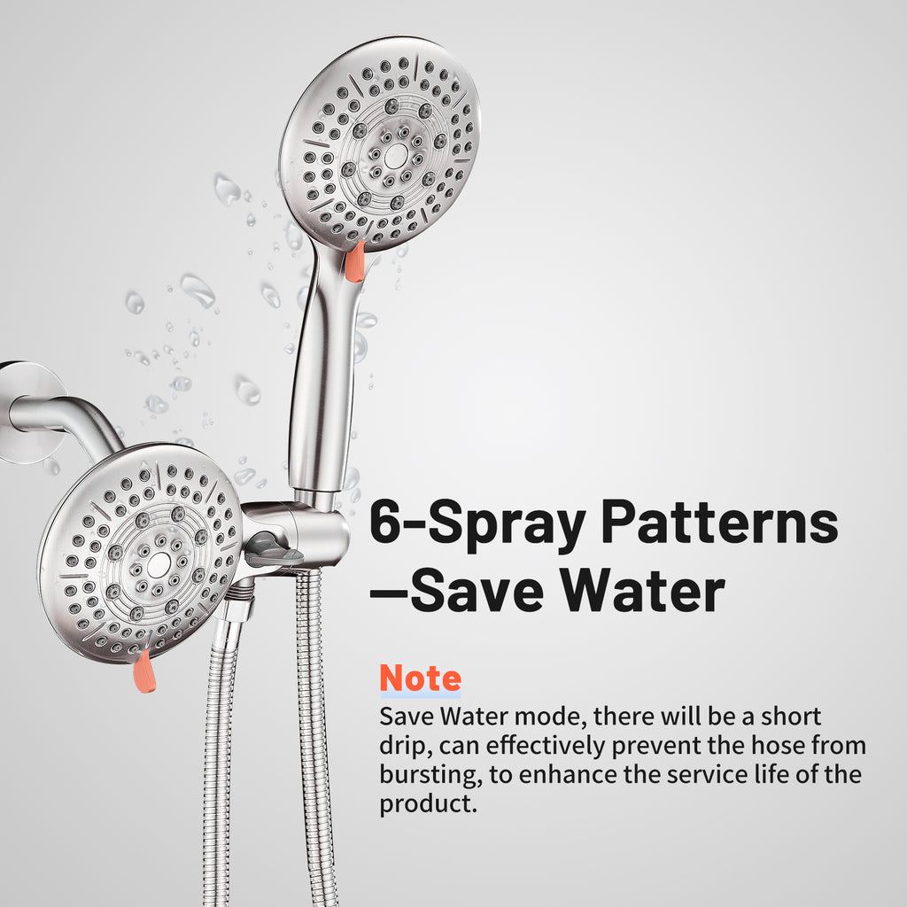 Rain 5-Spray Handheld Shower Combo Shower Faucet with Valve 1.8 GPM 4.7 " Adjustable Dual Shower Heads in Brushed Nickel
