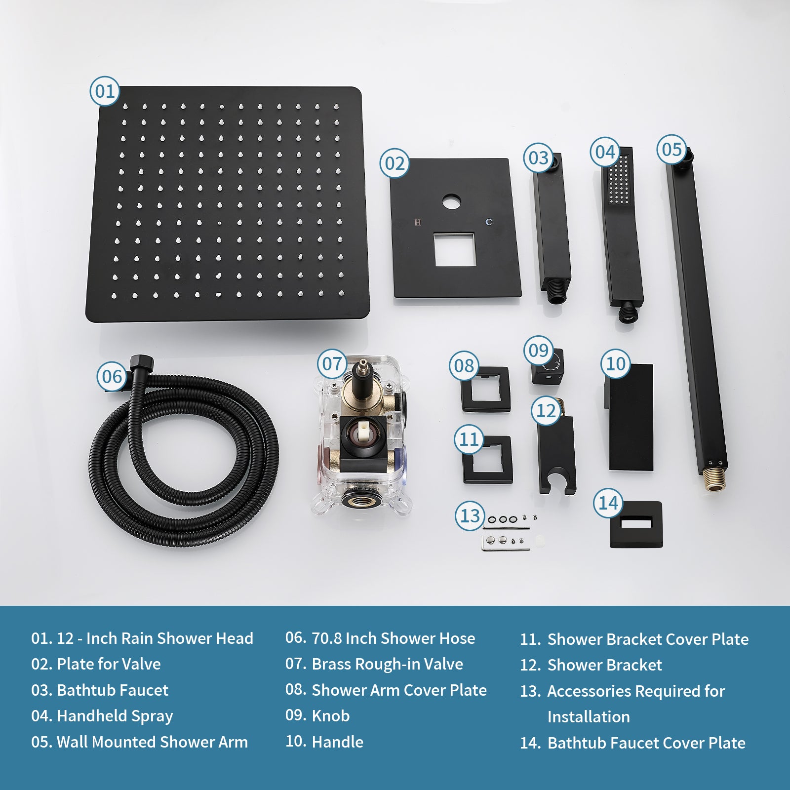 Rain Single Handle 1-Spray Tub Shower Faucet Handheld Combo with Valve 1.8 GPM 12 in. Adjustable shower Head in Black