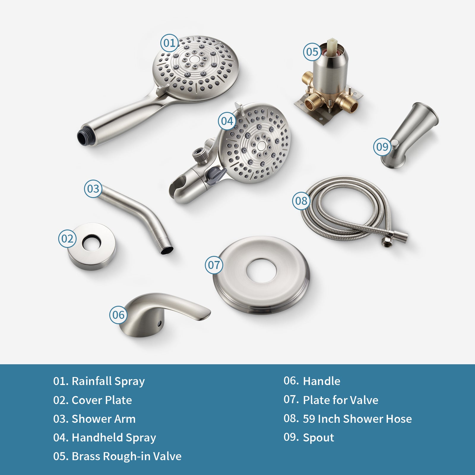 Rain Single Handle 5-Spray Tub Shower Faucet Handheld Combo with Valve 1.8 GPM Adjustable shower Head in Brushed Nicke