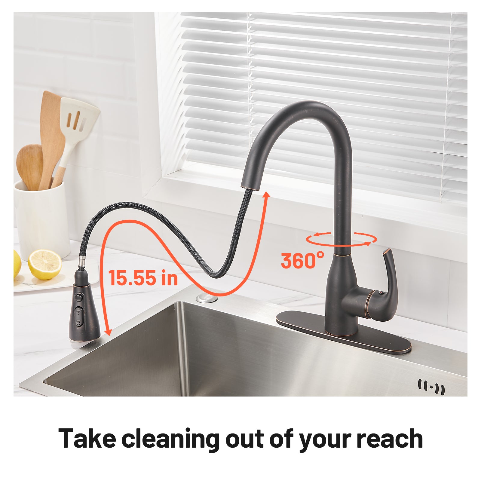 Gooseneck Single-Handle Pull Down Sprayer Kitchen Faucet with Deckplate Pull Out Sink Faucet in Oil Rubbed Bronze