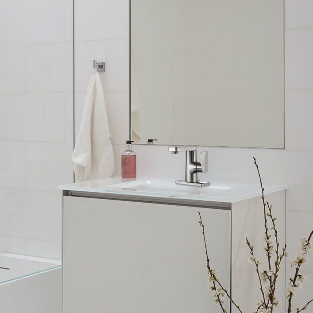 Single Handle Single Hole Low Arc Bathroom Faucet With Metal Pop Up Drain Assembly Swivel Sink Faucet in Brushed Nickel