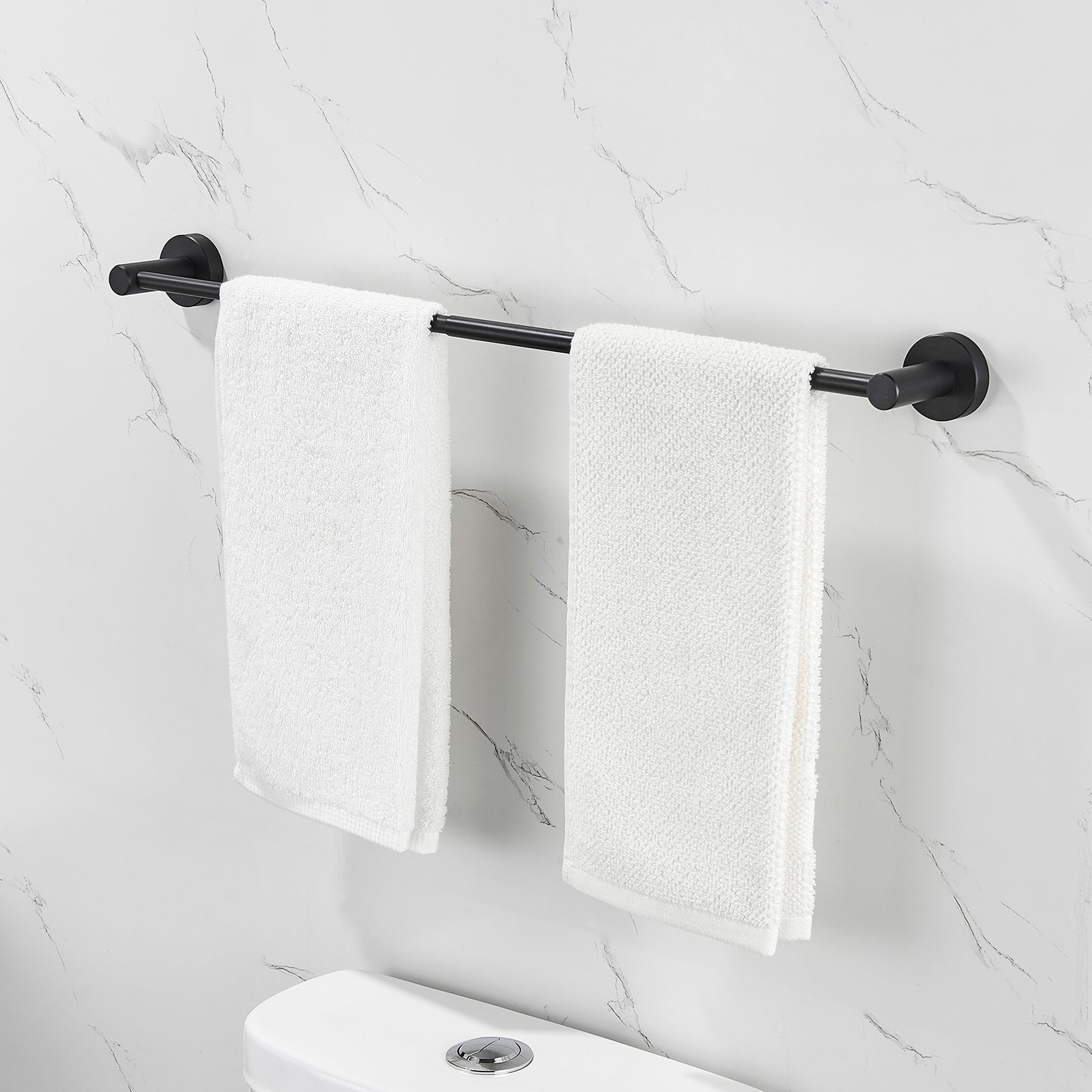 Modern 3-Piece Aluminum Bath Hardware Set with Retractable Towel Bar Towel Ring Toilet Paper Holder in Black