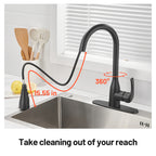 Gooseneck Single-Handle Pull Down Sprayer Kitchen Faucet with Deckplate and Sweep Spray Pull Out Sink Faucet in Black