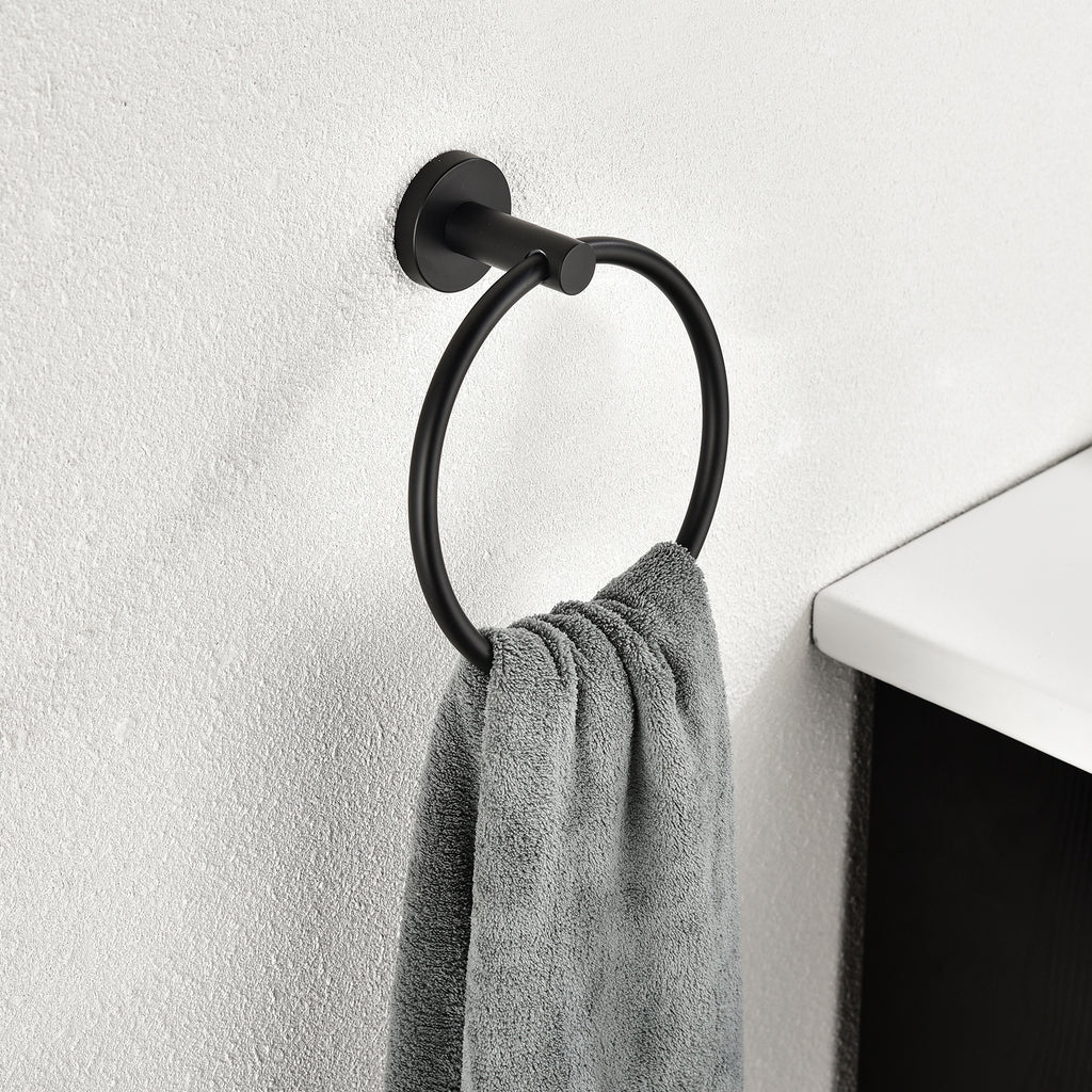 Modern 6-Pieces Stainless Steel Bath Hardware Set with Towel Ring Toilet Paper Holder Towel Hook and Towel Bar in Black