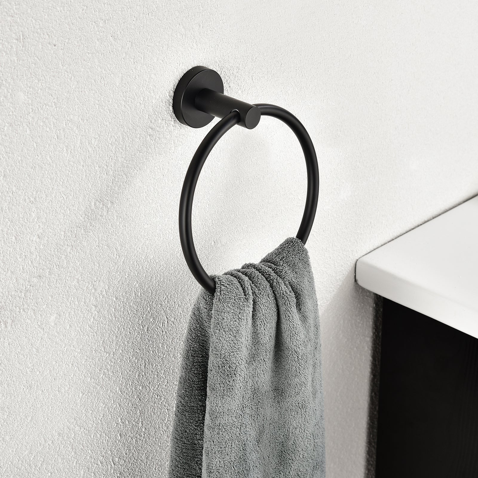 Modern 6-Pieces Stainless Steel Bath Hardware Set with Towel Ring Toilet Paper Holder Towel Hook and Towel Bar in Black