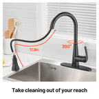 Touchless Single Handle Gooseneck Pull Down Sprayer Kitchen Faucet with Deckplate Pull Out Sink Faucet in Black