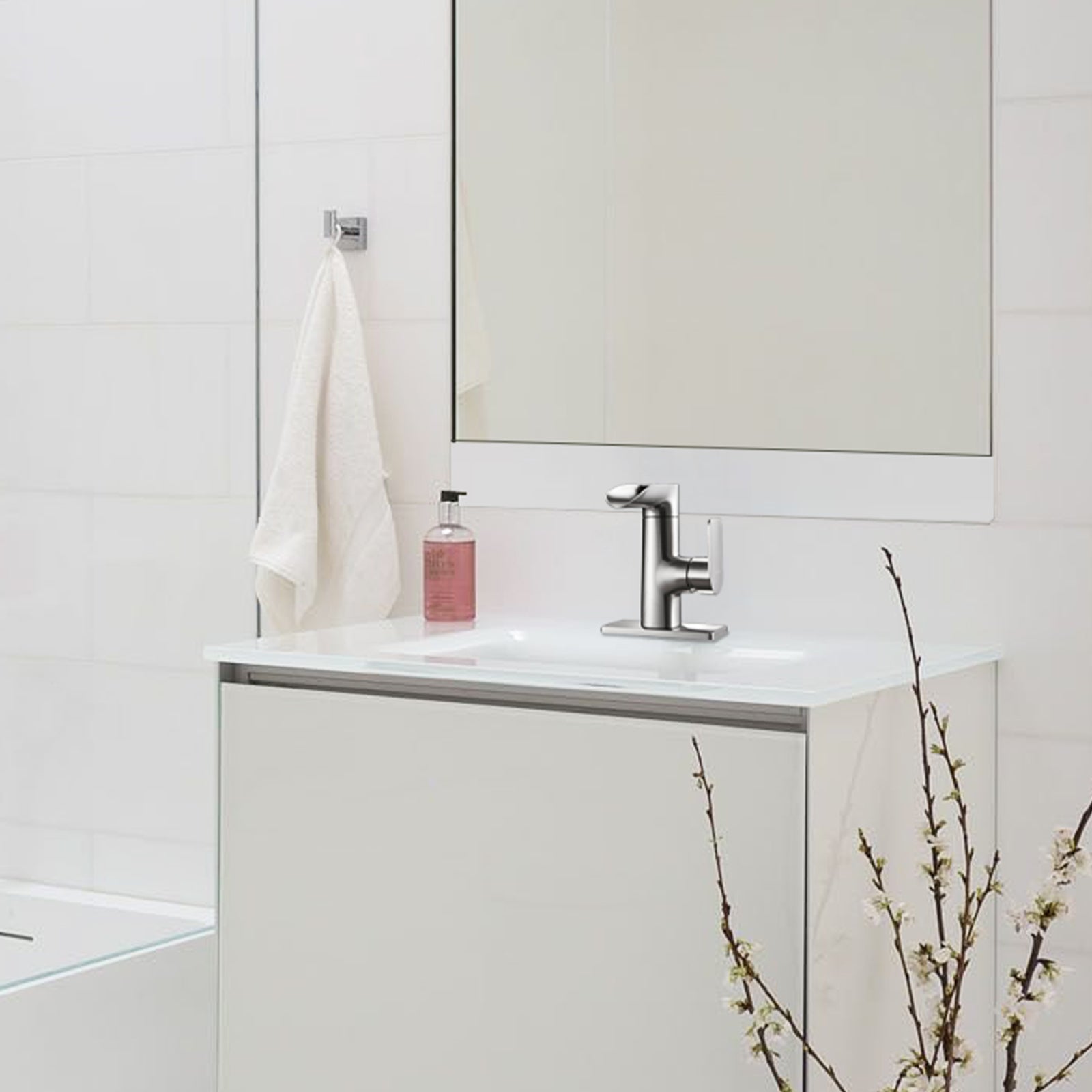 Single Handle Single Hole Low Arc Bathroom Faucet With Metal Pop Up Drain Assembly Swivel Sink Faucet in Brushed Nickel