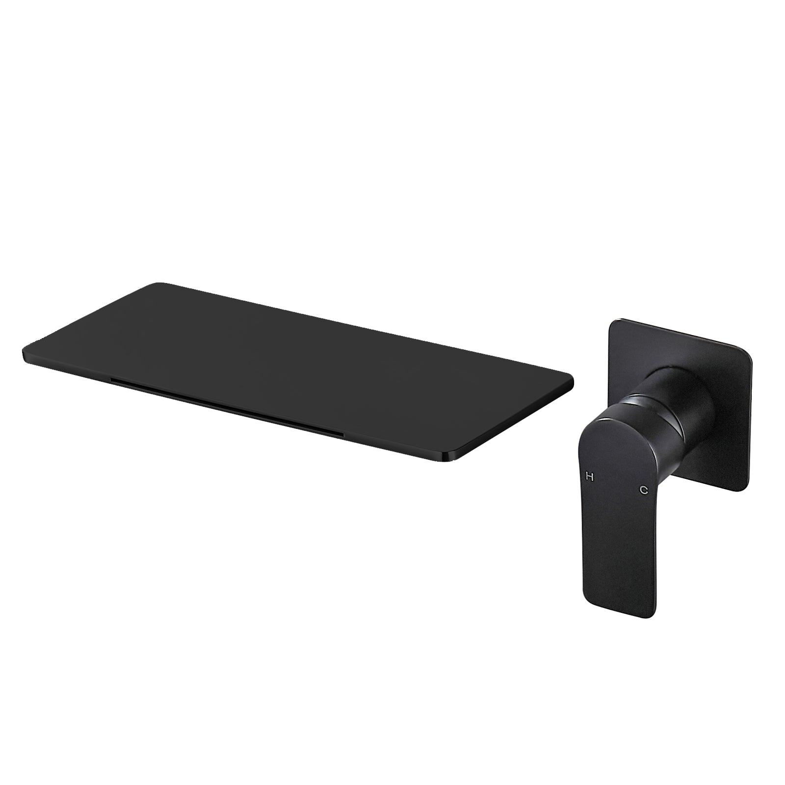 Single-Handle Rectangular Waterfall Wall Mounted Bathroom Faucet in Matte Black
