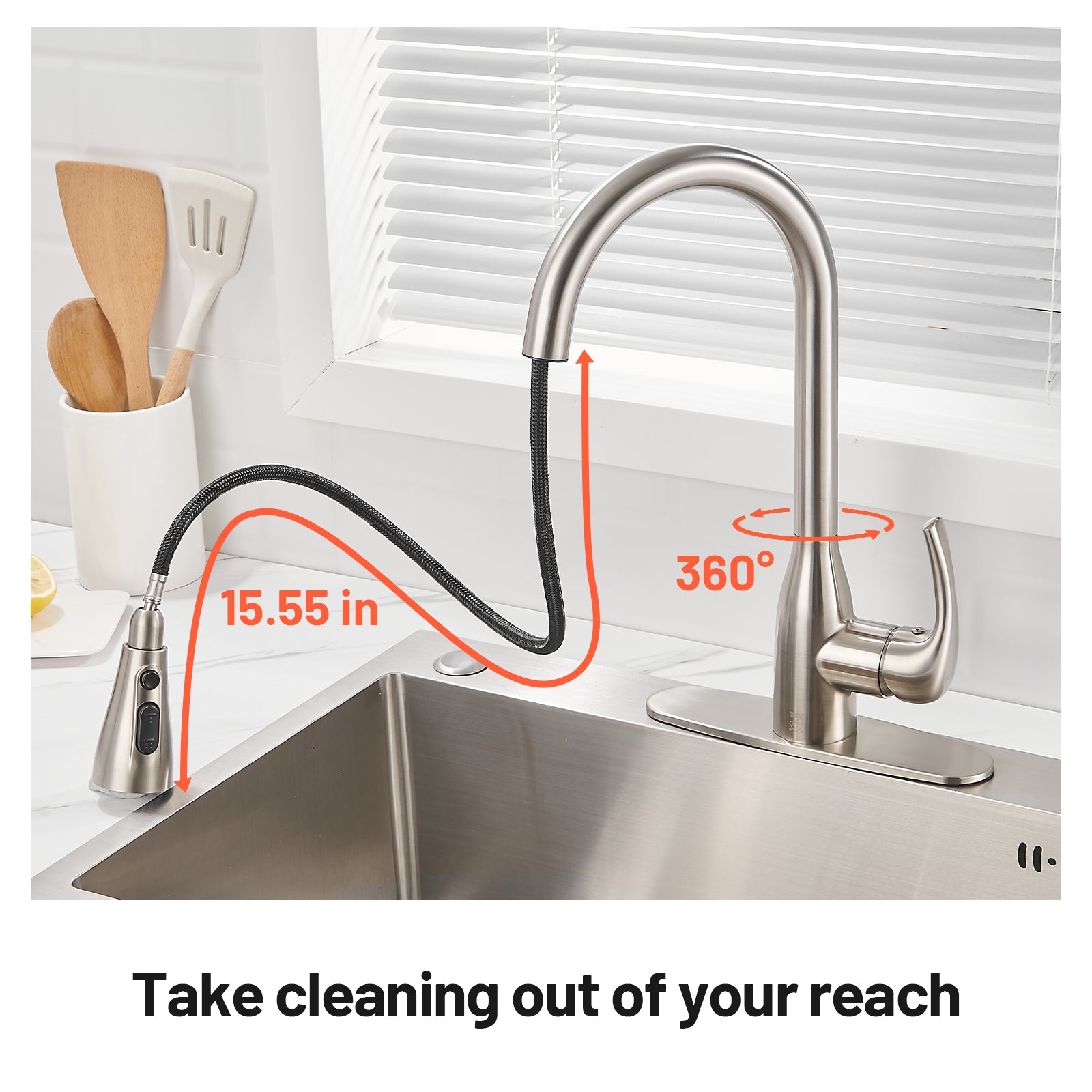 Gooseneck Single-Handle Pull Down Sprayer Kitchen Faucet with Deckplate Pull Out Sink Faucet in Brushed Nickel