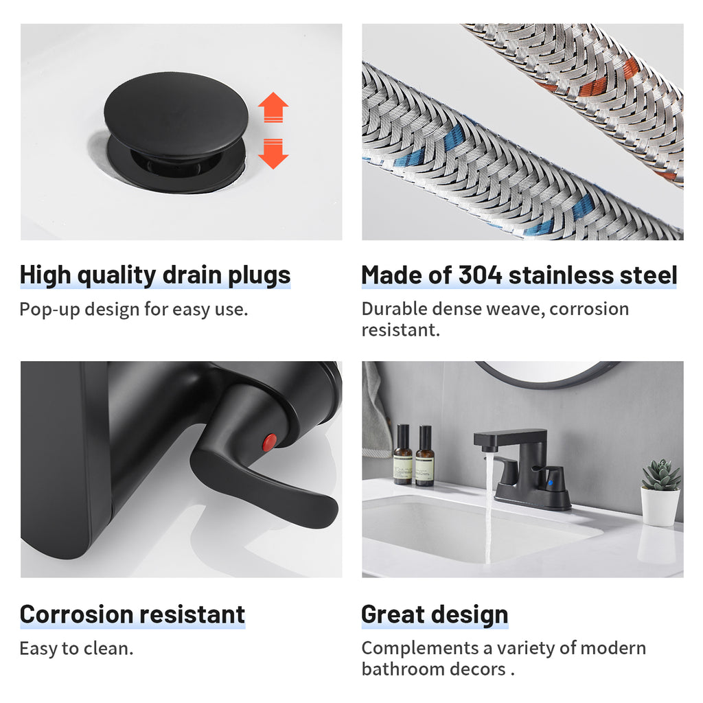 Rotatable 4 in. Centerset Double Handle Bathroom Faucet with Drain Kit Included in Matte Black