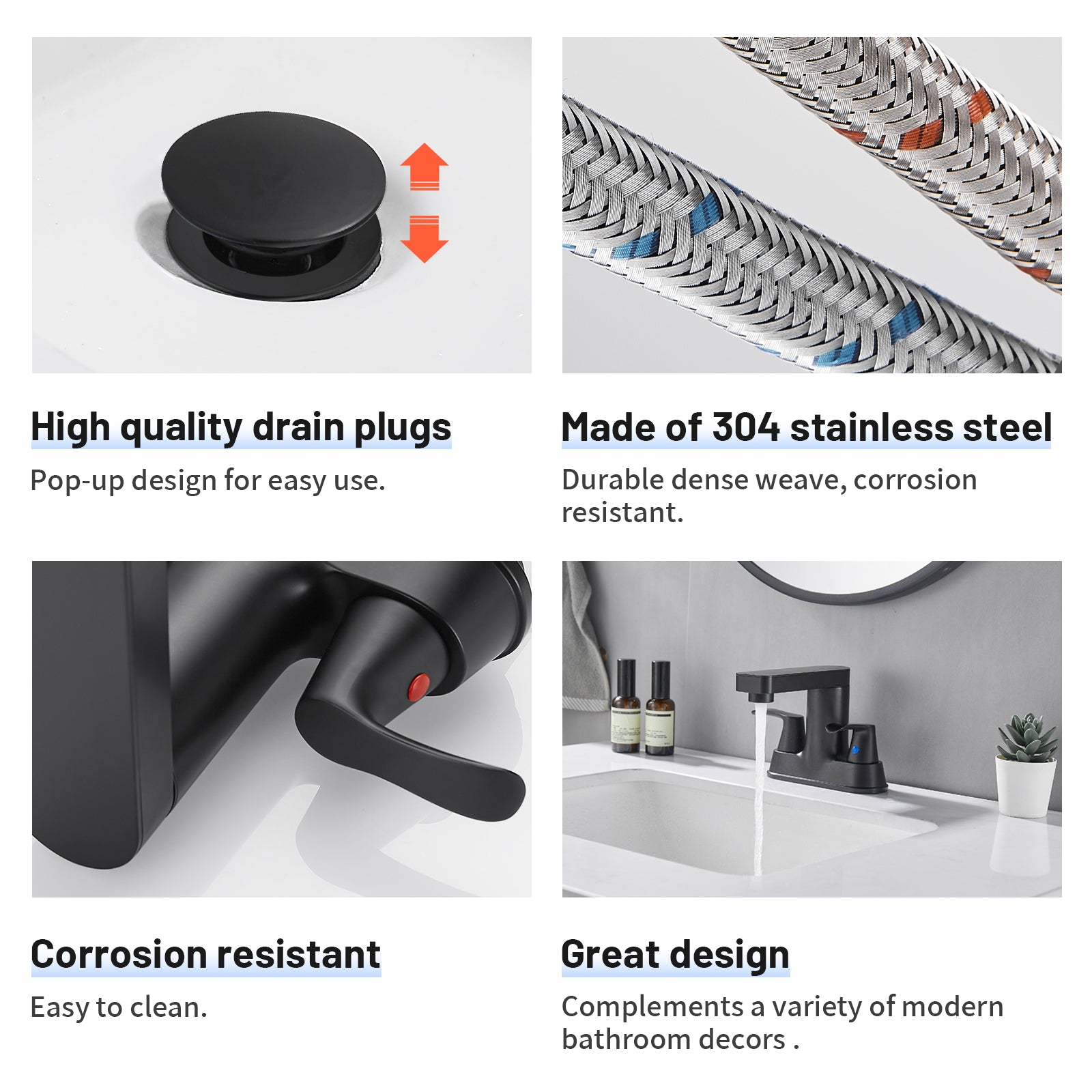 Rotatable 4 in. Centerset Double Handle Bathroom Faucet with Drain Kit Included in Matte Black