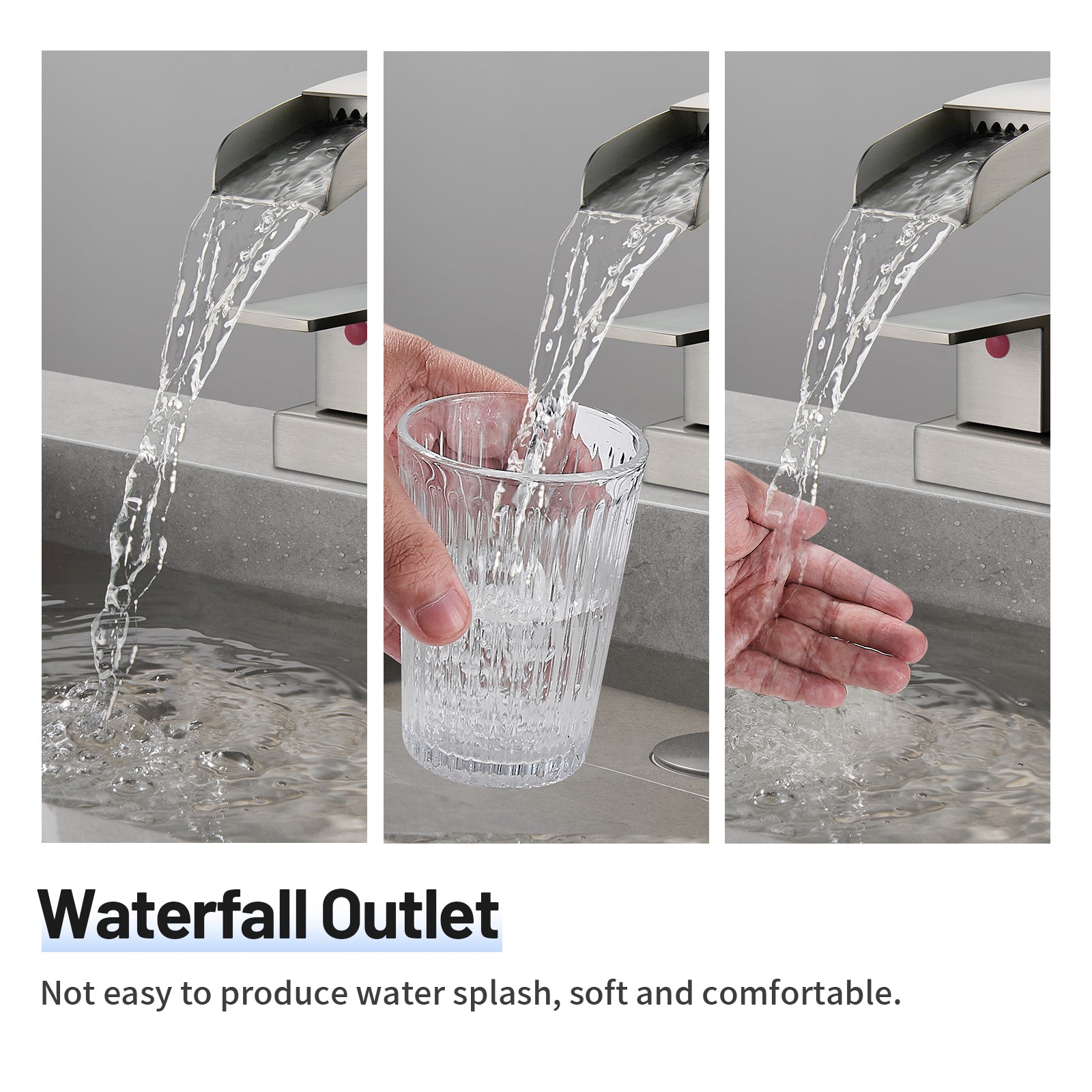 Waterfall 304 stainless steel 4 in. Centerset Double Handle Bathroom Faucet with Drain Kit Included in Brushed Nickel