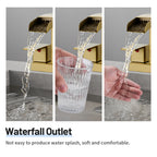 Waterfall Spout 304 stainless steel 4 in. Centerset Double Handle Bathroom Faucet with Drain Kit Included in Gold