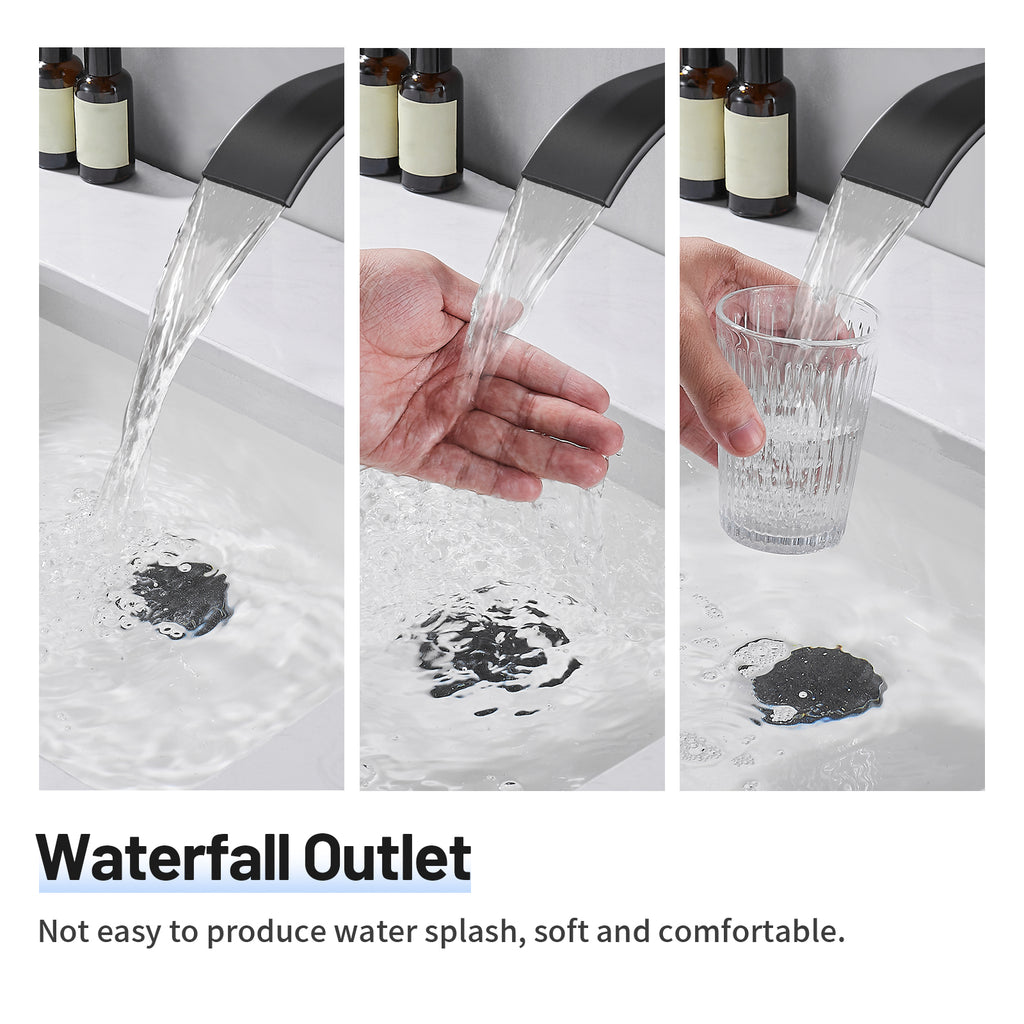 High Arc Waterfall Single Handle Single Hole Bathroom Faucet with Drain Kit Included in Black