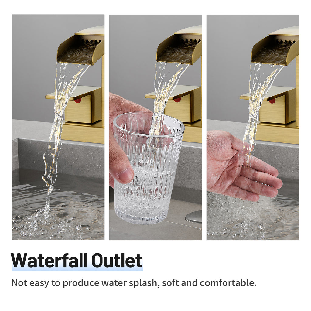 304 stainless steel 4 in. Centerset Double Handle Bathroom Faucet with Drain Kit Included in Gold